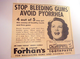 1953 Ad Forhan&#39;s Chlorophyll Tooth Paste Stop Bleeding Gums Avoid Pyorrhea - £6.38 GBP