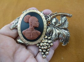 CA20-149 RARE African American LADY black + brown CAMEO grapes leaf Pin Pendant - £27.94 GBP