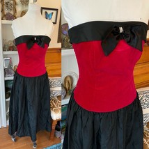 Laura Ashley 80’s Vintage Red Velvet Formal prom Bow Dress 4 2 black strapless - £98.92 GBP