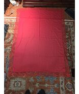 Red Linen Tablecloth w/ Wide Floral Lace Border Large 67x48 - $41.97 CAD