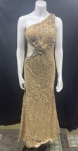 VIA BLANCA SIZE 40 TAN FORMAL DRESS OPEN SIDE TEARDROP SEQUINS  - £258.14 GBP