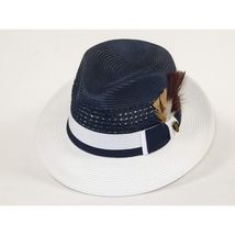 Men's Bruno Capelo Belvedere 2-Tone Straw Style Fedora Hat BD967 Navy/white image 2