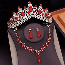 Wedding Crystal Purple Tiara Jewelry Set | Bridal Silver Gold Pink  Red ... - £33.56 GBP