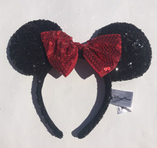 Minnie Mouse Sequin Headband Ears Bow Sparkly Disney Parks Costume Party - £13.41 GBP