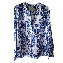 Olivia Culpo x Le Tote Blue &amp; White Floral Long Sleeve Blouse - £9.85 GBP