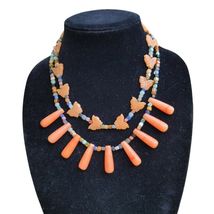 Navajo Mary W. Roanhorse Carved Brown Agate and Glass Necklace Set - $125.24