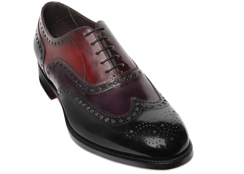 Men Black Maroon Cont Brogue Toe Wing Tip Oxford Genuine Leather Shoes US 7-16