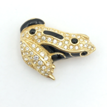 SWAROVSKI crystal rhinestone frog brooch - gold-tone black enamel pavé 1.5&quot; pin - £21.86 GBP
