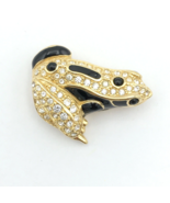 SWAROVSKI crystal rhinestone frog brooch - gold-tone black enamel pavé 1... - £22.02 GBP