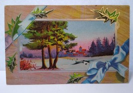 Happy New Year Postcard 542 Scenic Trees Country Village Vintage Embossed - £5.78 GBP