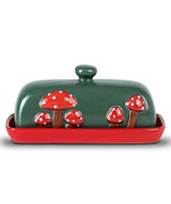 Mushroom Butter Dish With Lid For Countertop Ceramic Butterdish Red Butt... - $31.99