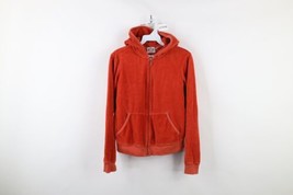 Vintage 90s Y2K Juicy Couture Womens XL Faded Velour Full Zip Hoodie Orange - $59.35