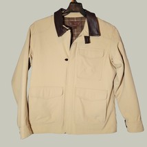 Herdsman Jacket Mens Large Tan With Leather Collar Cuffs Justin Charles - $39.96