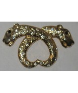 Vintage Brass Rhinestones Spots Two Leopards Heart Brooch Pin Costume Je... - $14.89 CAD