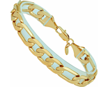 11Mm Beveled Figaro Chain Bracelet Men and Women 24K Real Gold Plated - $80.23+