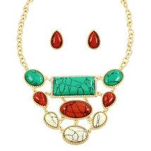 HW Collection Colored Resin Bead Rhinestone Necklace and Earrings, 18+3&quot; (Imitat - $15.67