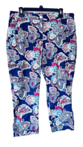 Chico&#39;s Size 2 (Large) Petite Crop Pants Blue Paisley Floral Cuffed Stretch - £16.60 GBP