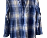 Old Navy Womens Small Blue White Plaid Linen Top Henley - £10.59 GBP