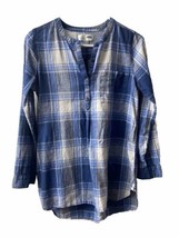 Old Navy Womens Small Blue White Plaid Linen Top Henley - £10.59 GBP