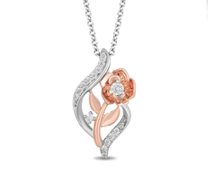 Enchanted Disney 14K Rose Gold Over 1/5CT Belle Rose Pendant Necklace with chain - £72.01 GBP