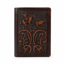 Wallet Men's Western Tri-Fold Wallet Cowhide Floral Tooled Leather 18FKW... - $44.54