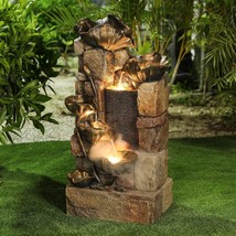 LuxenHome Resin Hibiscus Flowers Outdoor Fountain With LED Light - £500.84 GBP