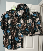 Hawaiian Shirt &amp; Short Vacation Outfit Set W Bucket Hat Green Floral Men... - £43.23 GBP