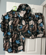 Hawaiian Shirt &amp; Short Vacation Outfit Set W Bucket Hat Green Floral Men... - £43.27 GBP