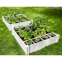 Raised Garden Bed 2-Piece Set White Vinyl Elevated Planter Box Kit Grow Grid 4x4 - £95.02 GBP