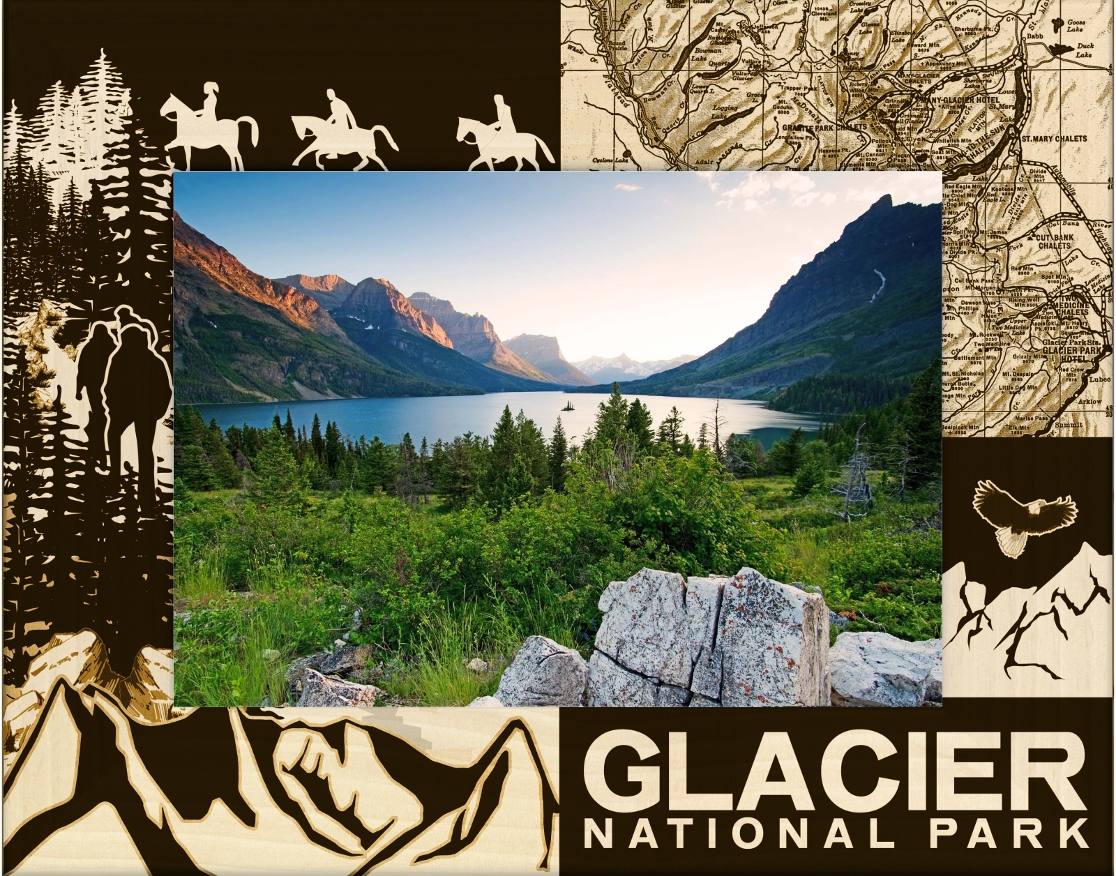 Primary image for Glacier National Park Laser Engraved Wood Picture Frame (5 x 7)