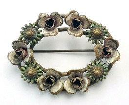 Vintage Antique Open Oval Flower Brooch Pin - $14.85