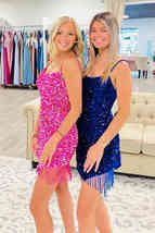Tight Hot Pink Sequined Homecoming Dress with Tassel,Royal Blue Night Dress Part - £114.99 GBP