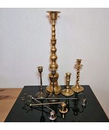 Vtg Brass Candlestick Alter Candle Holders Snuffer Mixed Lot of 8 Weddin... - $63.34
