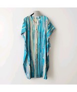 National Dress Beach Blue Geometric Diamond Stripe Caftan Cover Up Cotto... - $32.99