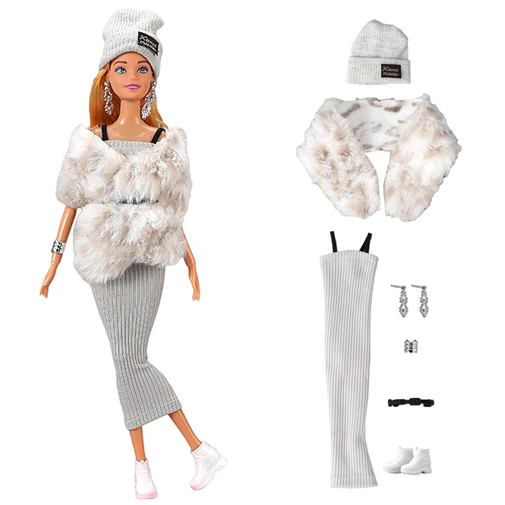 NK Official 7 Items/ Set Doll Fashionable imitation fur shawl for dolls+gray - £6.16 GBP