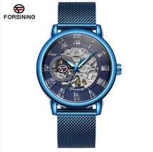 Forsining Watch Men&#39;s Fashion Casual Classic Popular Blue Waterproof Hollow Manu - $48.00