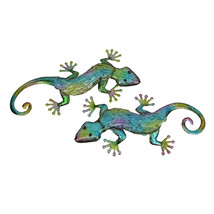 Set of 2 Multicolor Metal Gecko Lizard Wall Sculptures 19.25 Inches Long - £46.92 GBP