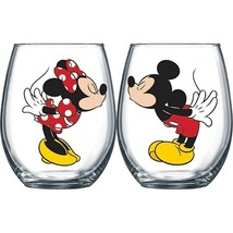 Mickey And Minnie Kissing 14.5 oz Wine Glass Set Clear - £20.09 GBP