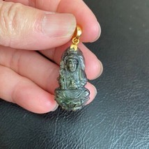 14K Solid Gold Kwan Yin Guanyin Female Buddha Natural Sapphire Pendant - £286.80 GBP+