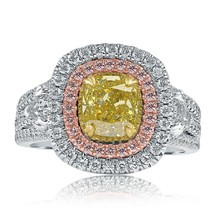 GIA 2.64Ct Kissen Schnitt Kostüm Vivid Gelber Diamant Verlobung Halo Ring 18k - £8,770.53 GBP