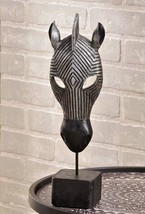 Zebra Mask Statue on Pedestal 15" High Silver Black Resin Africa Freestanding image 2