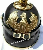 WW I&amp;II Leather German Helmet Brass Screw Spike Pickelhaube Armor FR Lea... - £77.95 GBP