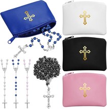 8 Pcs Rosary Pouch with Catholic Rosary Beads Y Necklace Set for Women PU  - $27.97