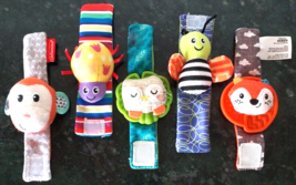 Baby Toy Lot 5 Wrist Rattles Infantino Monkey Bee Owl Fox Spider - £9.36 GBP