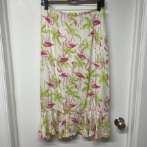 Usindo White Green Pink Flamingo Palm Maxi Skirt Womens Size Small Mermaid - $13.86