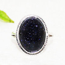 925 Sterling Silver Blue Goldstone Ring Handmade Birthstone Jewelry Gift For Her - £31.00 GBP