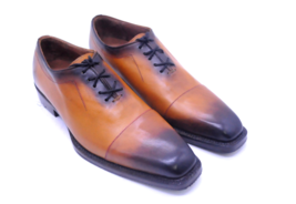 Men&#39;s Handmade Cognac Patina Leather Toe Cap Formal Lace Up Dress Shoes - £122.15 GBP+