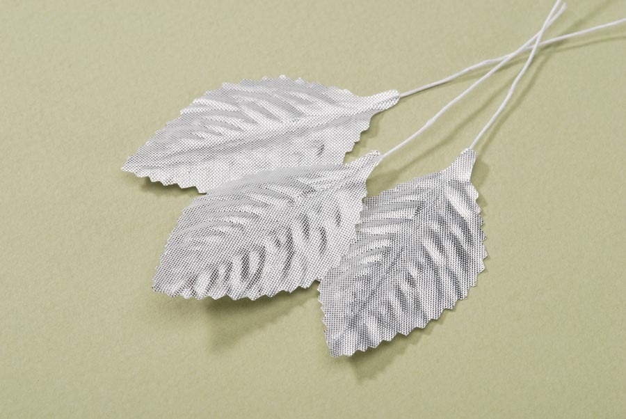 Single Rose Leaf Metallic Silver 2.5 Inches - $15.76