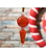 Red Glass Ball Ornament, Hanging Tree Christmas Decoration Handmade Ribbed glass - $29.00