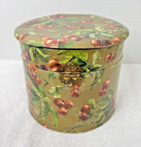 Victorian Collar Box w Ruby Red Cherry Design on Gold Paper Over Wood W ... - $54.45
